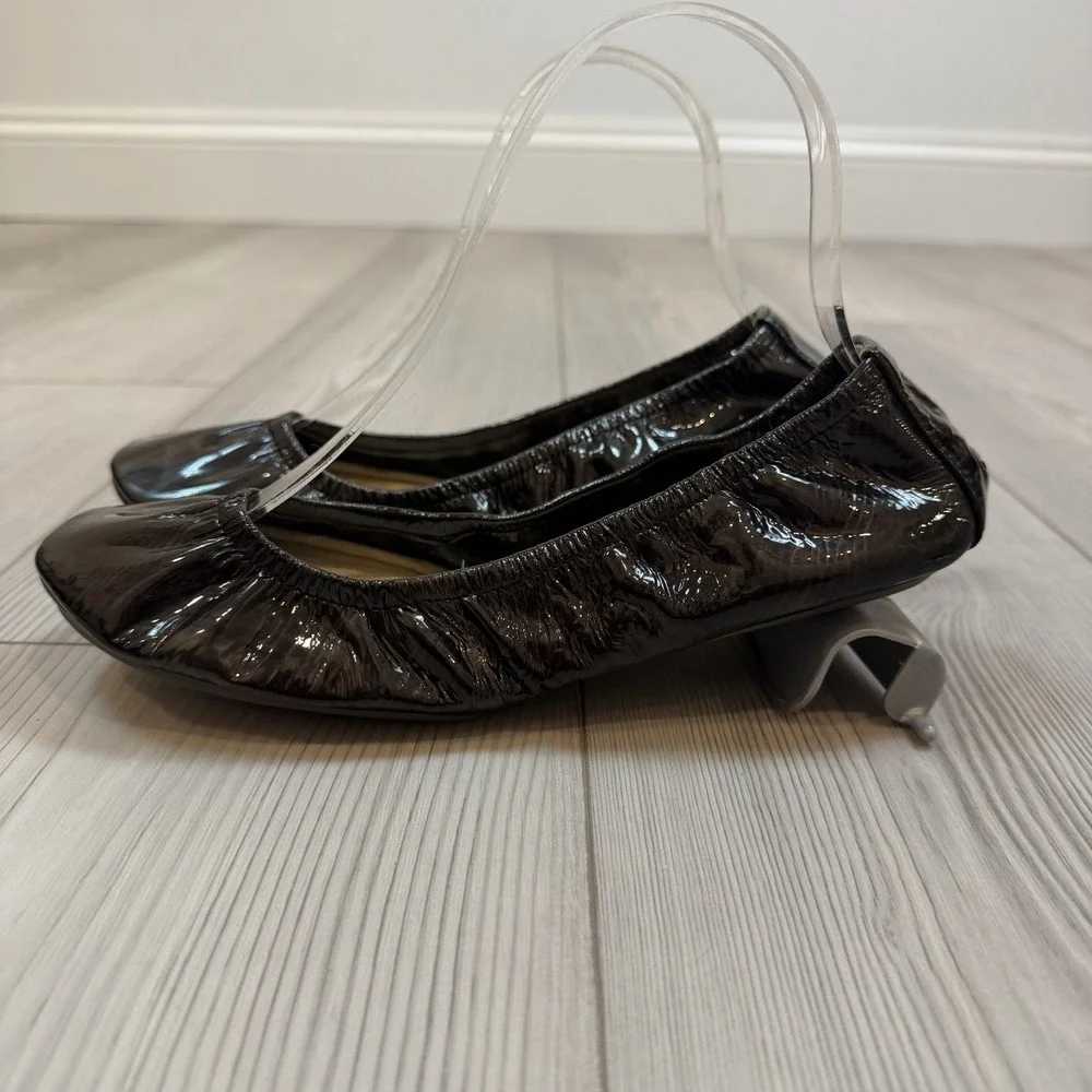 NEW The Storehouse Flats Womens 8 Foldable Leather Ballet Shoes Black Oil